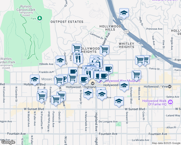 map of restaurants, bars, coffee shops, grocery stores, and more near in Los Angeles