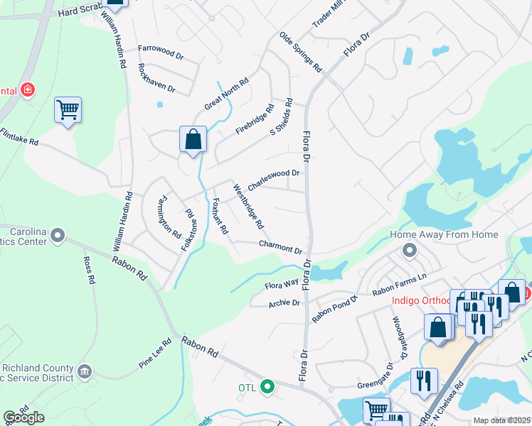 map of restaurants, bars, coffee shops, grocery stores, and more near 116B Winterberry Lane in Columbia