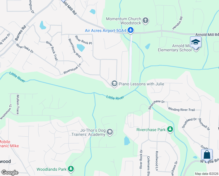 map of restaurants, bars, coffee shops, grocery stores, and more near 6022 Woodcreek Drive in Woodstock