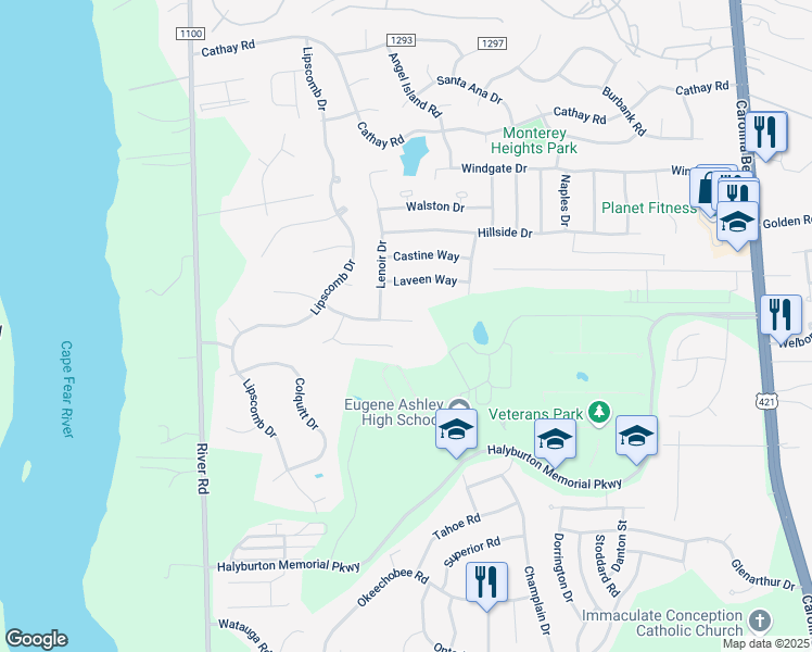 map of restaurants, bars, coffee shops, grocery stores, and more near 416 Passage Gate Way in Wilmington