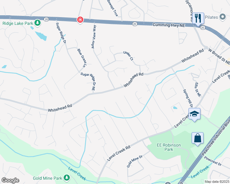 map of restaurants, bars, coffee shops, grocery stores, and more near 758 Whitehead Road in Sugar Hill