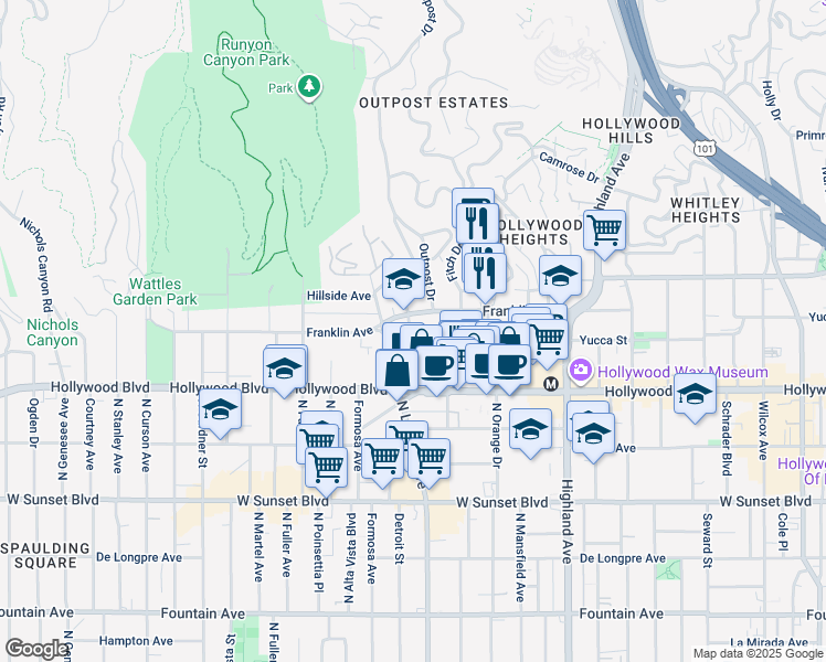 map of restaurants, bars, coffee shops, grocery stores, and more near in Los Angeles