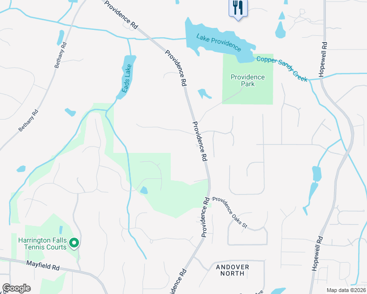 map of restaurants, bars, coffee shops, grocery stores, and more near 13230 Providence Road in Alpharetta