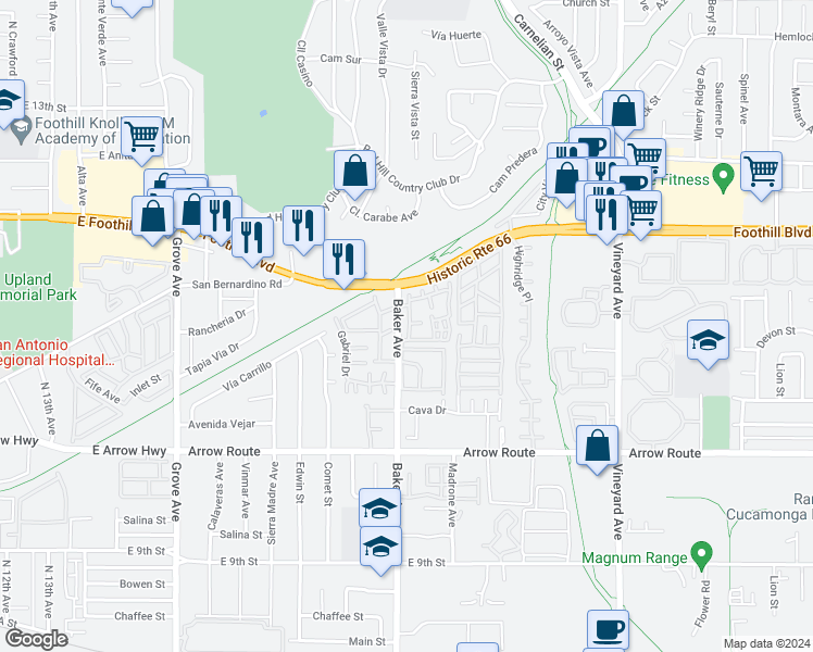 map of restaurants, bars, coffee shops, grocery stores, and more near 8264 Mondavi Place in Rancho Cucamonga