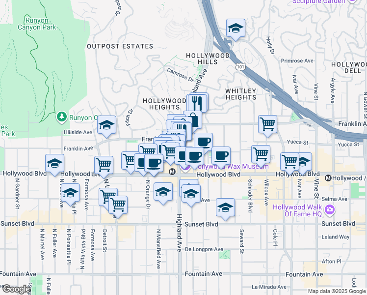 map of restaurants, bars, coffee shops, grocery stores, and more near in Los Angeles