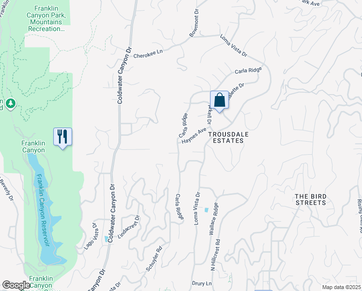 map of restaurants, bars, coffee shops, grocery stores, and more near 590 Haynes Avenue in Beverly Hills