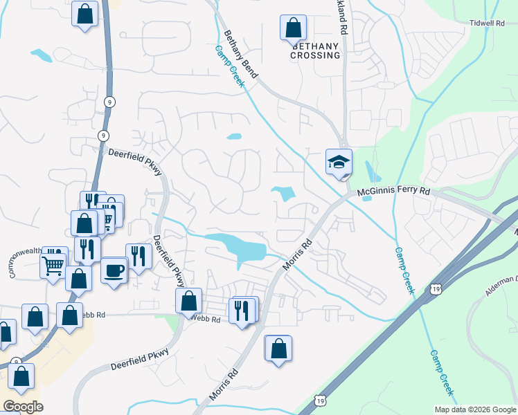 map of restaurants, bars, coffee shops, grocery stores, and more near 650 Chantress Court in Alpharetta