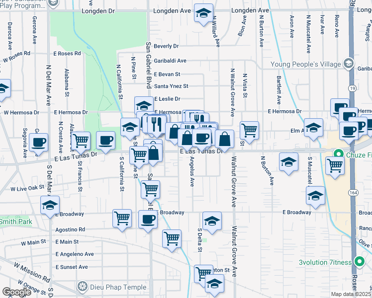 map of restaurants, bars, coffee shops, grocery stores, and more near 927 East Las Tunas Drive in San Gabriel