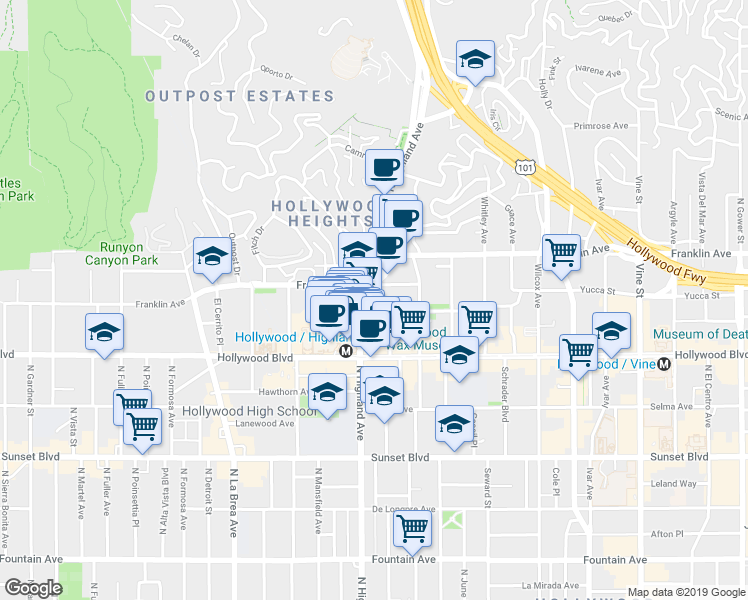 map of restaurants, bars, coffee shops, grocery stores, and more near in Los Angeles