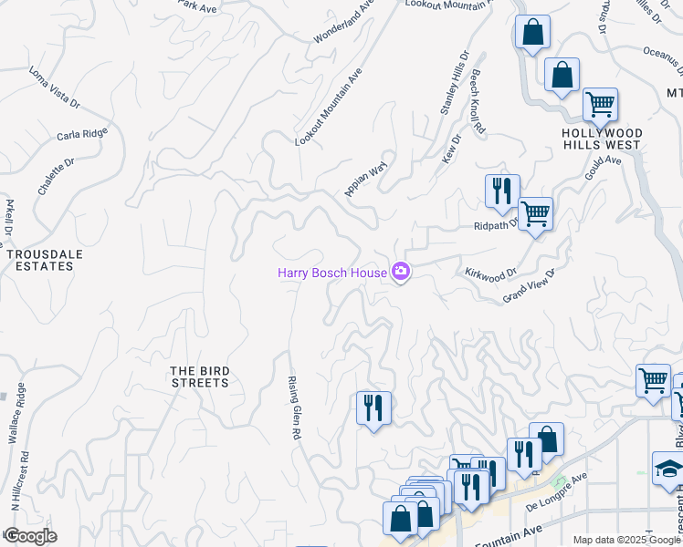 map of restaurants, bars, coffee shops, grocery stores, and more near 1943 Sunset Plaza Drive in Los Angeles