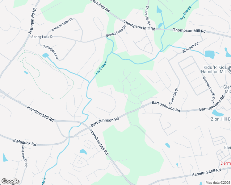 map of restaurants, bars, coffee shops, grocery stores, and more near 2915 Ashbyrn Court Northeast in Buford