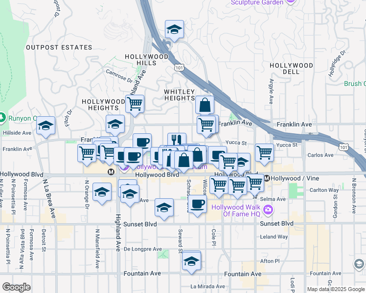 map of restaurants, bars, coffee shops, grocery stores, and more near in Los Angeles