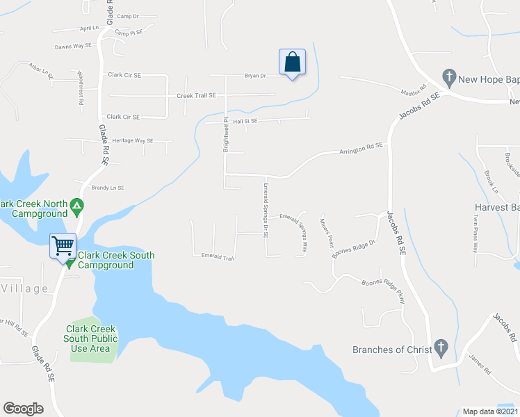 map of restaurants, bars, coffee shops, grocery stores, and more near 6229 Emerald Springs Drive Southeast in Acworth