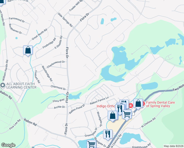 map of restaurants, bars, coffee shops, grocery stores, and more near 333 Valley Heights Lane in Columbia