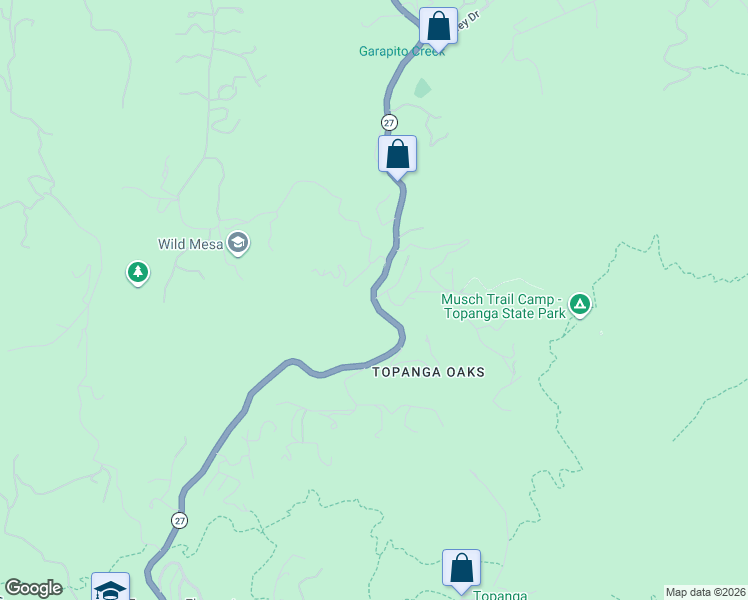 map of restaurants, bars, coffee shops, grocery stores, and more near N Topanga Canyon Blvd & Hillside Dr in Los Angeles
