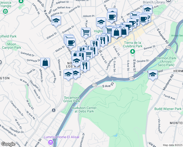 map of restaurants, bars, coffee shops, grocery stores, and more near 5036 Echo Street in Los Angeles