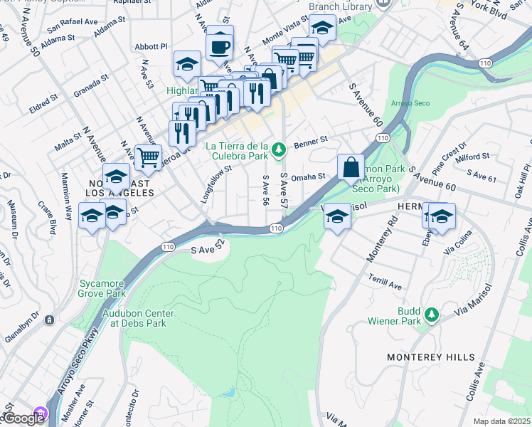 map of restaurants, bars, coffee shops, grocery stores, and more near 273 South Avenue 55 in Los Angeles