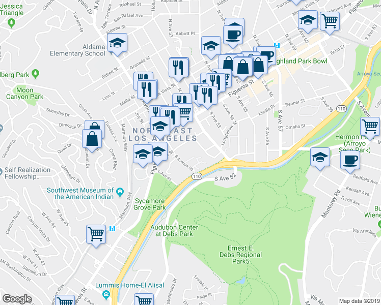 map of restaurants, bars, coffee shops, grocery stores, and more near 5036 Echo Street in Los Angeles
