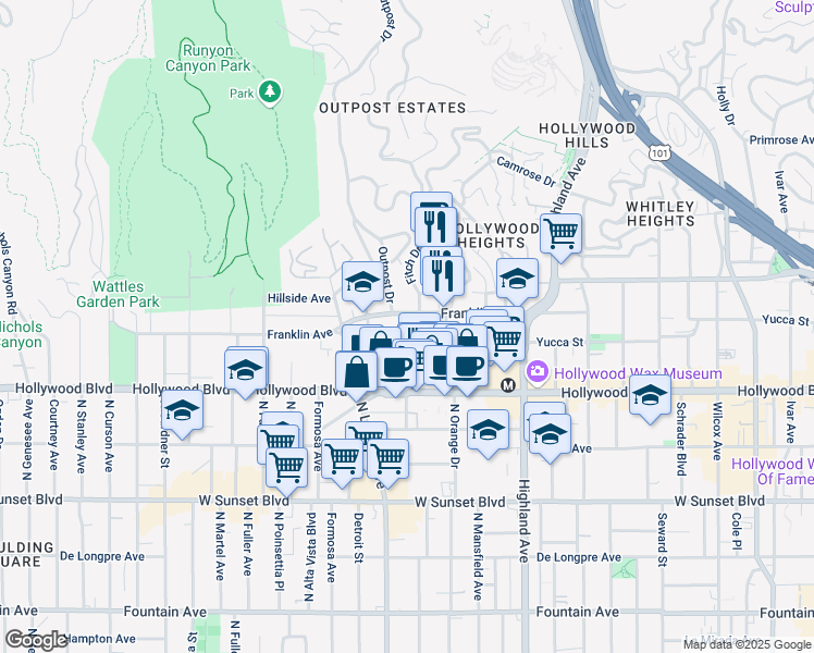 map of restaurants, bars, coffee shops, grocery stores, and more near in Los Angeles
