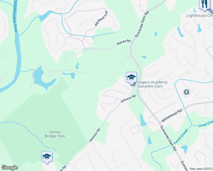 map of restaurants, bars, coffee shops, grocery stores, and more near 5686 Kennedy Road in Suwanee