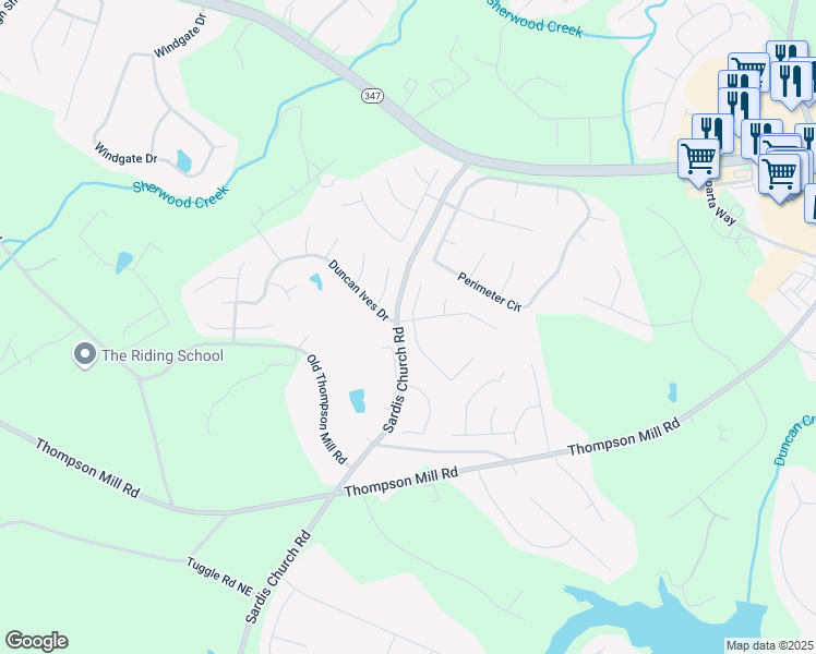 map of restaurants, bars, coffee shops, grocery stores, and more near 3208 Tuggle Ives Drive Northeast in Buford