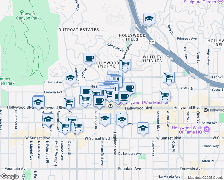 map of restaurants, bars, coffee shops, grocery stores, and more near in Los Angeles