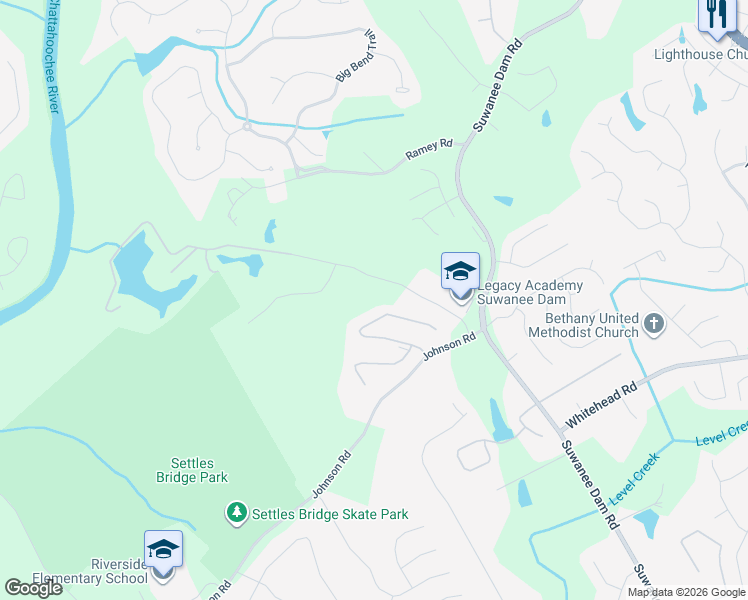 map of restaurants, bars, coffee shops, grocery stores, and more near 5616 Kennedy Road in Suwanee