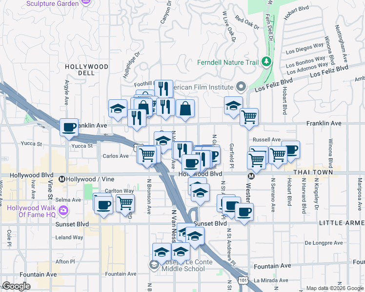 map of restaurants, bars, coffee shops, grocery stores, and more near 1807 Taft Avenue in Los Angeles