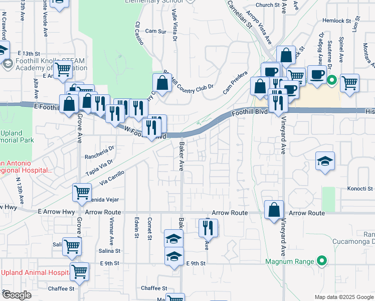 map of restaurants, bars, coffee shops, grocery stores, and more near 8264 Mondavi Place in Rancho Cucamonga