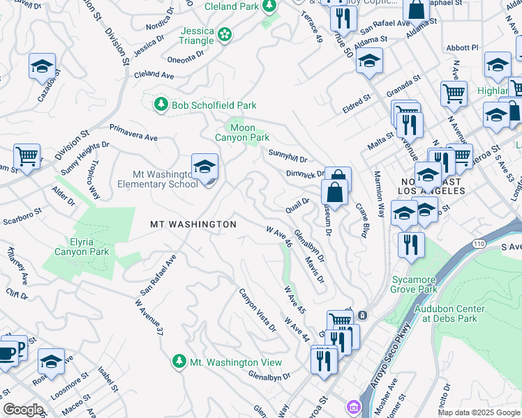 map of restaurants, bars, coffee shops, grocery stores, and more near 627 Pheasant Drive in Los Angeles