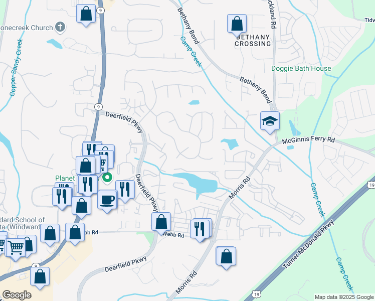 map of restaurants, bars, coffee shops, grocery stores, and more near 715 Avening Court in Alpharetta