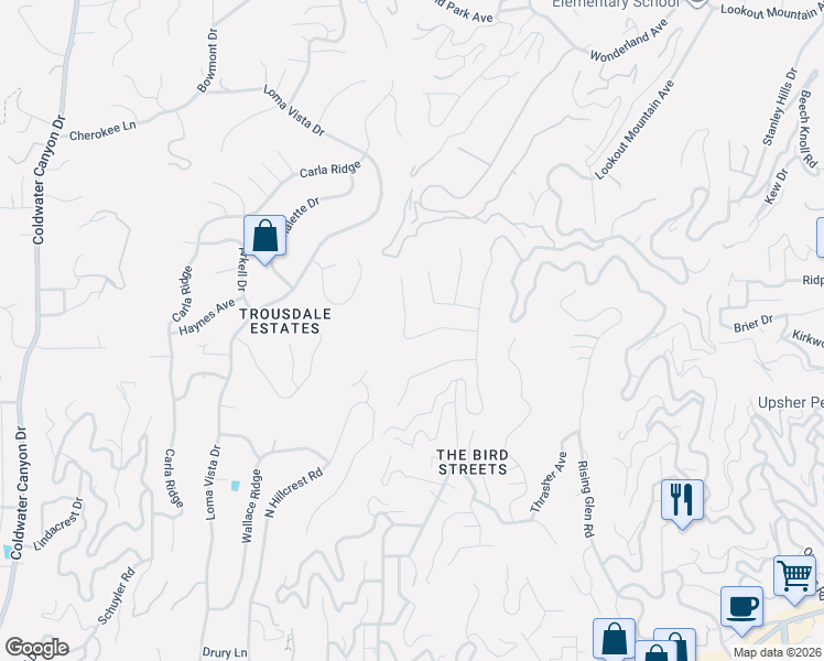 map of restaurants, bars, coffee shops, grocery stores, and more near 9305 Nightingale Drive in Los Angeles