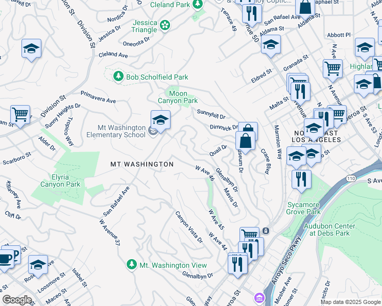 map of restaurants, bars, coffee shops, grocery stores, and more near 627 Pheasant Drive in Los Angeles