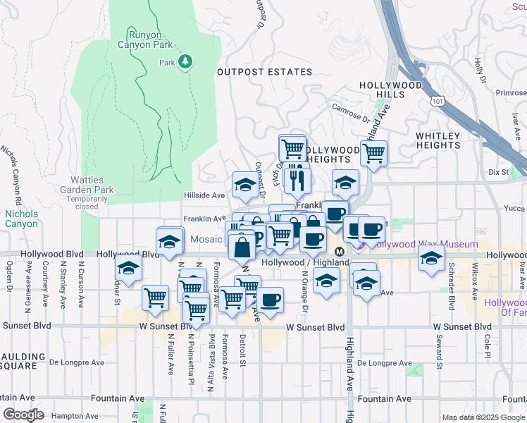 map of restaurants, bars, coffee shops, grocery stores, and more near in Los Angeles