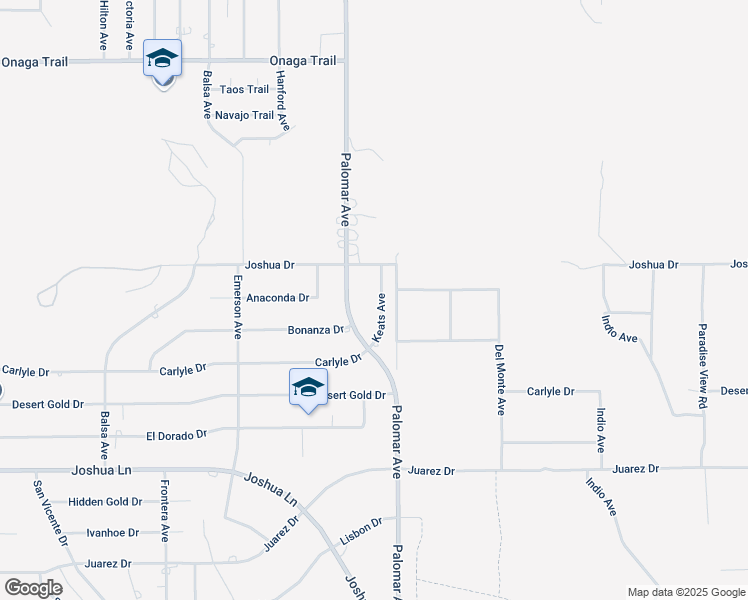 map of restaurants, bars, coffee shops, grocery stores, and more near 8172 Keats Avenue in Yucca Valley