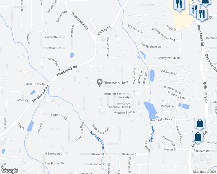 map of restaurants, bars, coffee shops, grocery stores, and more near 1054 Queensbury Run in Acworth