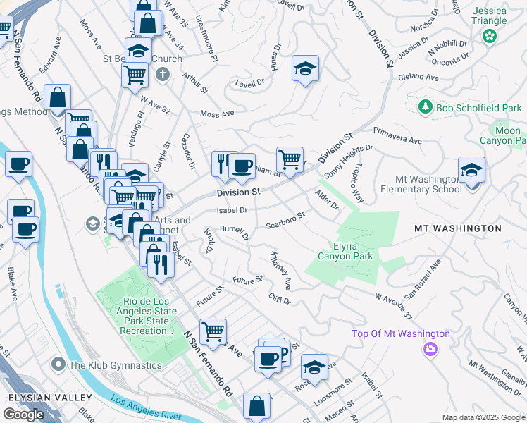 map of restaurants, bars, coffee shops, grocery stores, and more near 3356 Isabel Drive in Los Angeles
