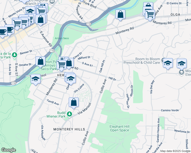 map of restaurants, bars, coffee shops, grocery stores, and more near 802 South Avenue 60 in Los Angeles