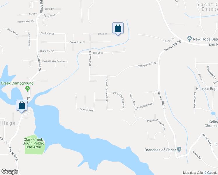 map of restaurants, bars, coffee shops, grocery stores, and more near 6228 Emerald Springs Drive Southeast in Acworth