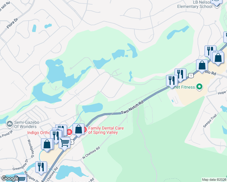 map of restaurants, bars, coffee shops, grocery stores, and more near 110 Brook Valley Road in Columbia