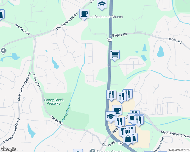 map of restaurants, bars, coffee shops, grocery stores, and more near 2645 Sentinel Chase Way in Cumming
