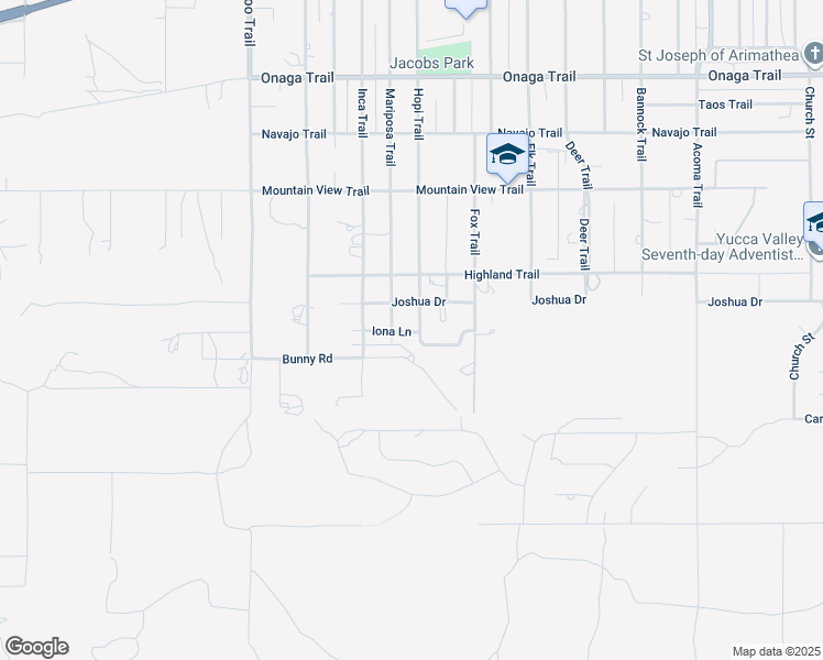 map of restaurants, bars, coffee shops, grocery stores, and more near 8156 Hopi Trail in Yucca Valley