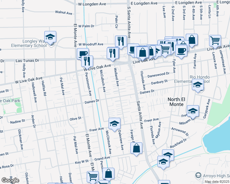map of restaurants, bars, coffee shops, grocery stores, and more near 5524 McCulloch Avenue in Temple City
