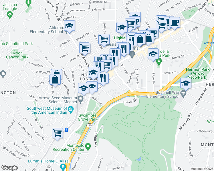 map of restaurants, bars, coffee shops, grocery stores, and more near 5036 Echo Street in Los Angeles