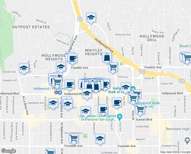 map of restaurants, bars, coffee shops, grocery stores, and more near in Los Angeles