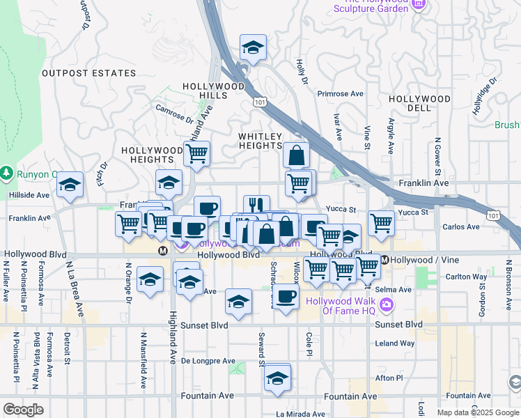 map of restaurants, bars, coffee shops, grocery stores, and more near in Los Angeles