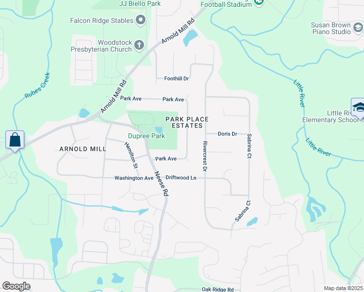 map of restaurants, bars, coffee shops, grocery stores, and more near 219 Park Avenue in Woodstock