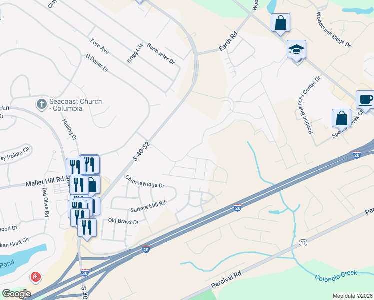 map of restaurants, bars, coffee shops, grocery stores, and more near 1064 Ashcroft Circle in Columbia