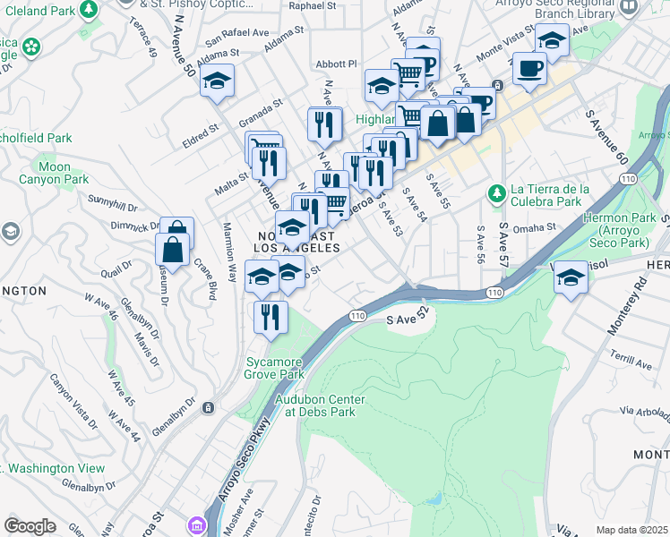 map of restaurants, bars, coffee shops, grocery stores, and more near 5022 Echo Street in Los Angeles