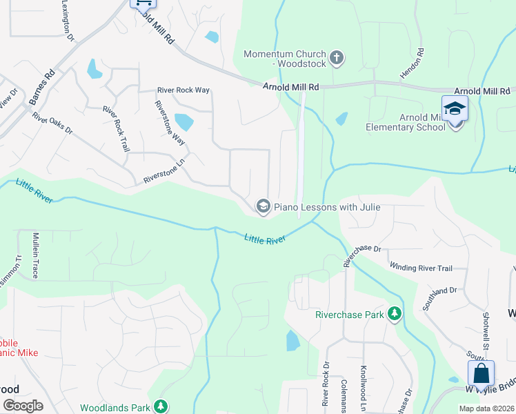 map of restaurants, bars, coffee shops, grocery stores, and more near 6021 Woodcreek Drive in Woodstock